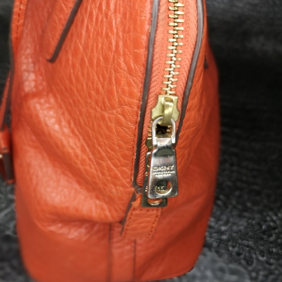 DKNY Orange Leather Dome  /  Satchel with Crossbody Strap - Picture 8 of 16